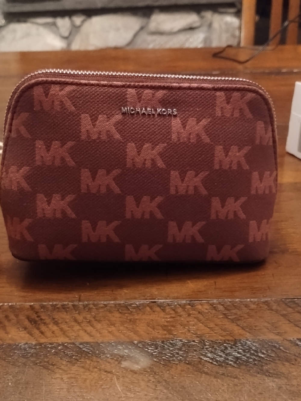 Michael Kors Red Brown MK Logo Cosmetic Case